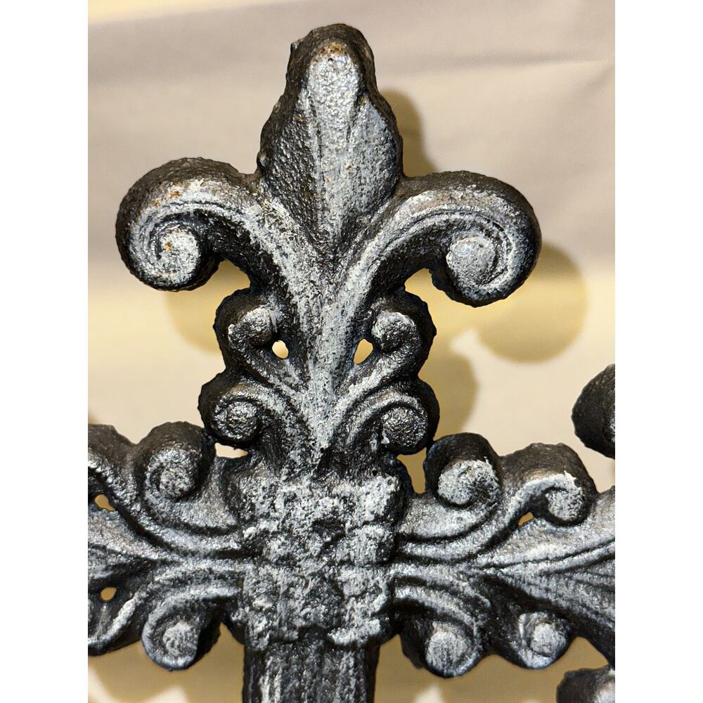 Cast Iron Hand Painted Gothic Cross Fireplace Mantle Christmas Stocking Hanger - Picture 3 of 10